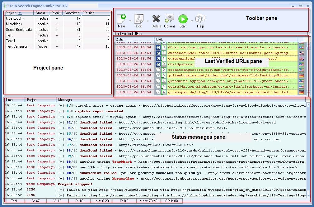 GSA Search Engine Ranker项目屏幕